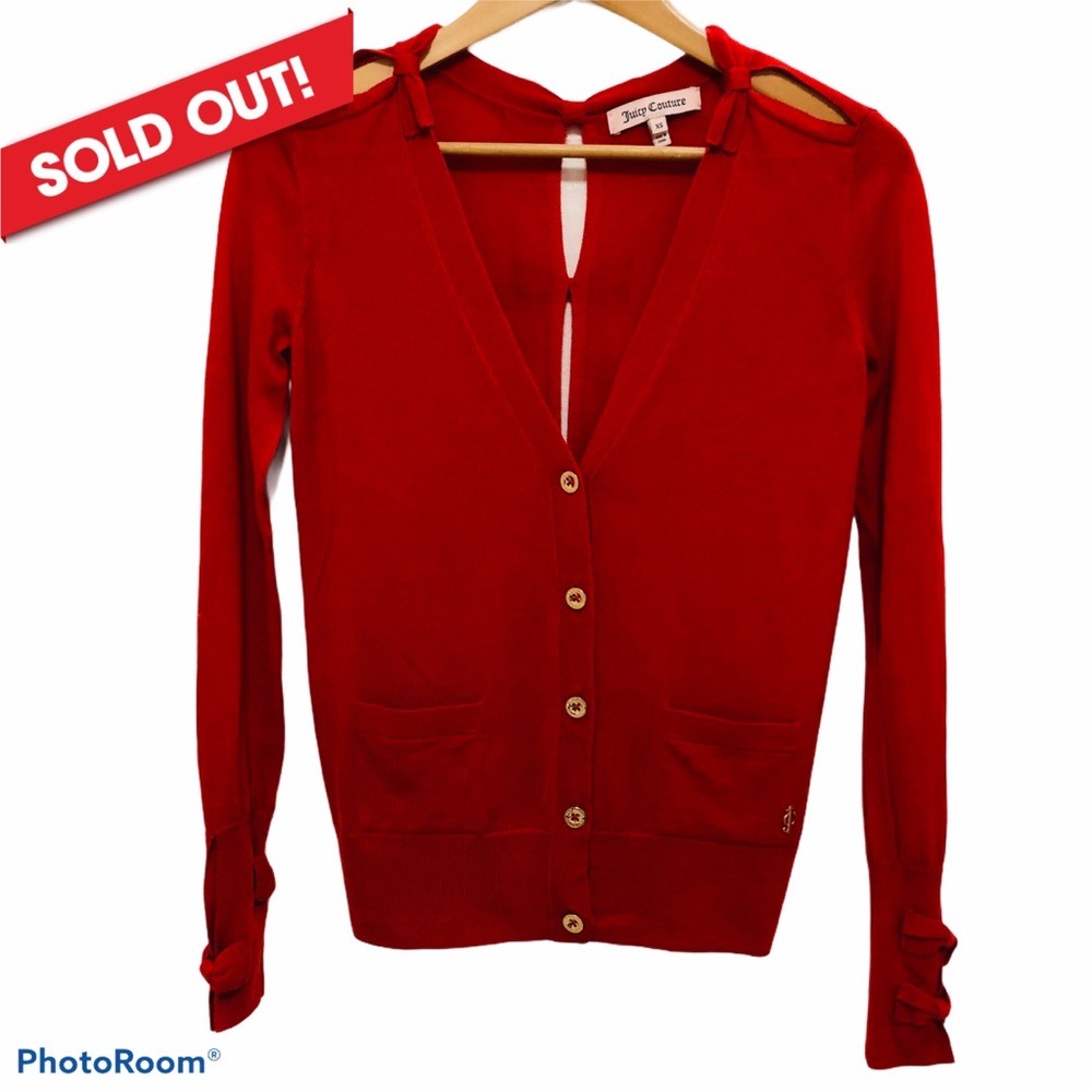 Juicy Couture Elisa Bow Cardigan Red Sweater Xs